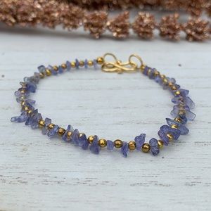Tanzanite Gemstone Crystal chips Gold Bracelet